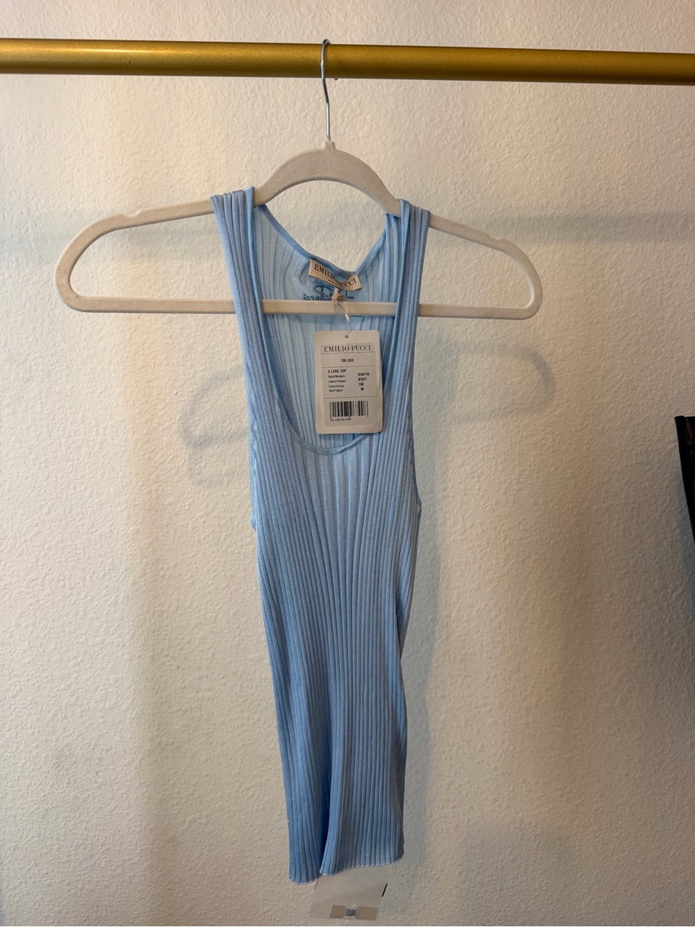 Emilio Pucci Pale Blue Ribbed Tank Top